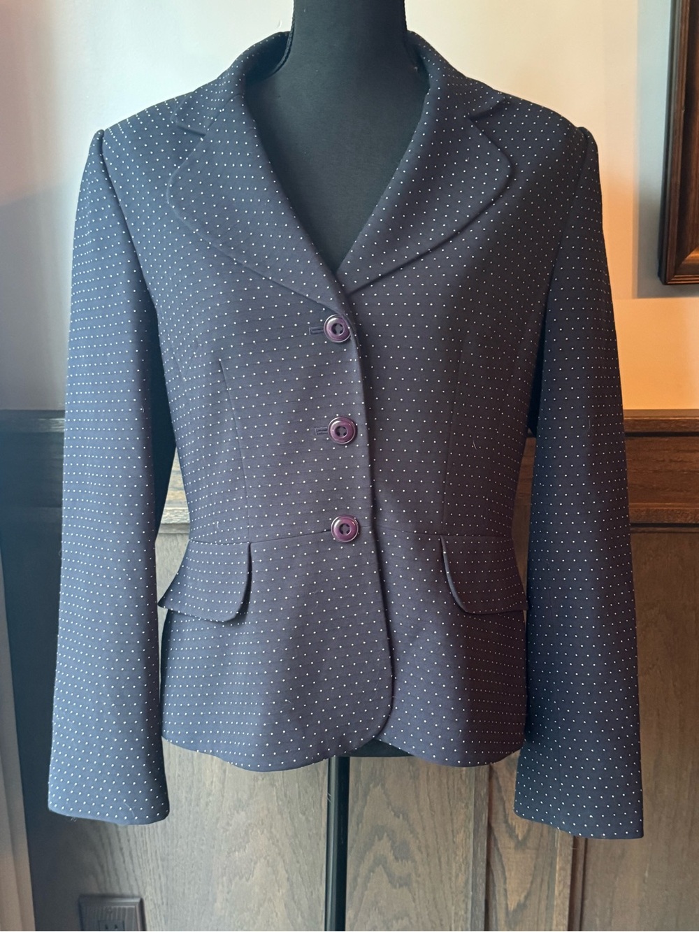 Classic Navy Polka Dot Women's Blazer Jacket - Navy 12 EUC